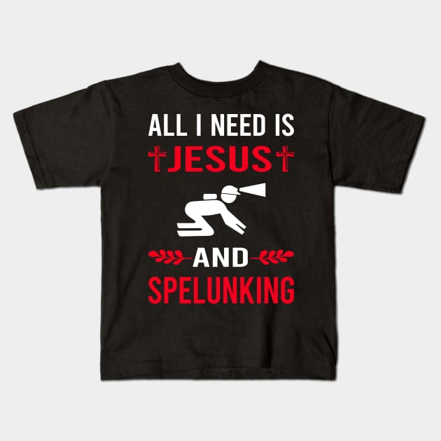 I Need Jesus And Spelunking Spelunker Speleology Caving Cave Kids T-Shirt by Good Day